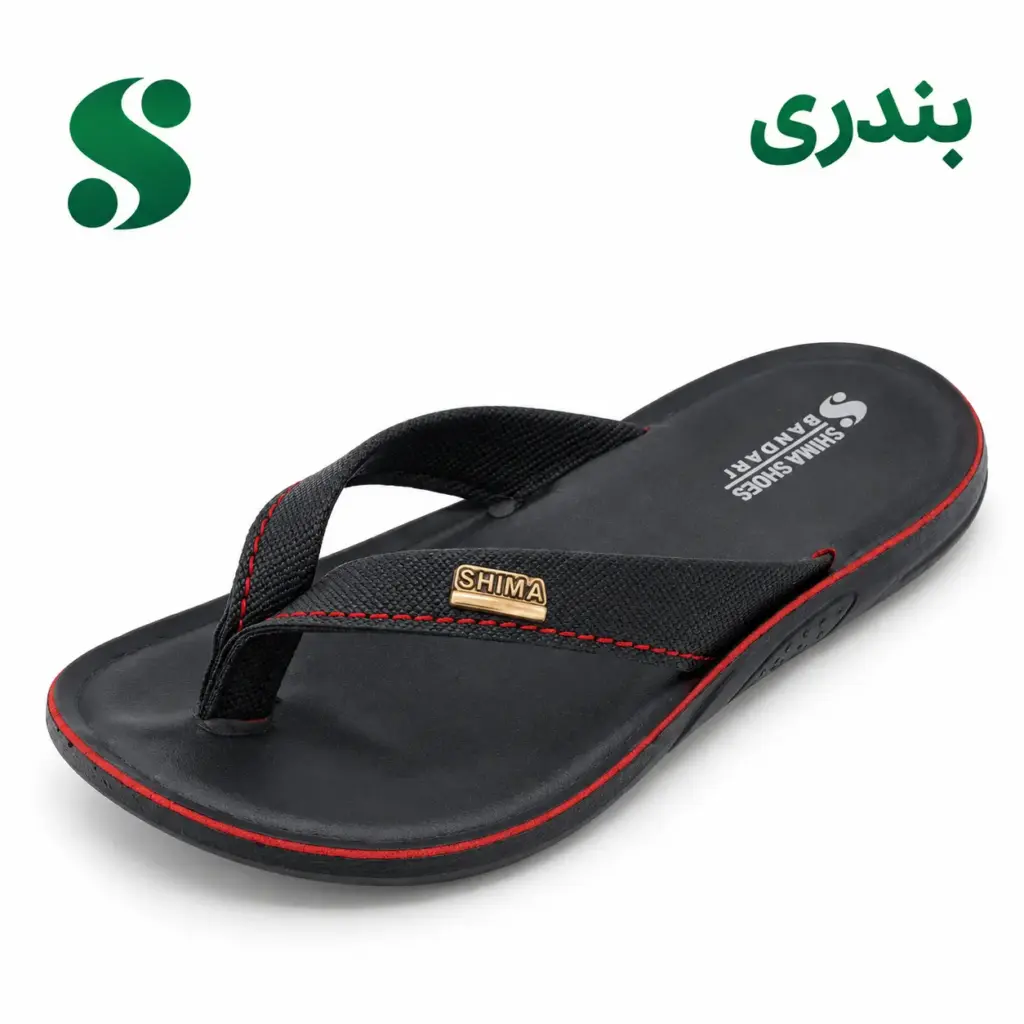 سرپایی مردانه لاانگشتی (طرح پارچه) بندری مشکی نوار قرمز (42-40) 12 زوجی