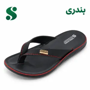 سرپایی مردانه لاانگشتی (طرح پارچه) بندری مشکی نوار قرمز (42-40) 12 زوجی